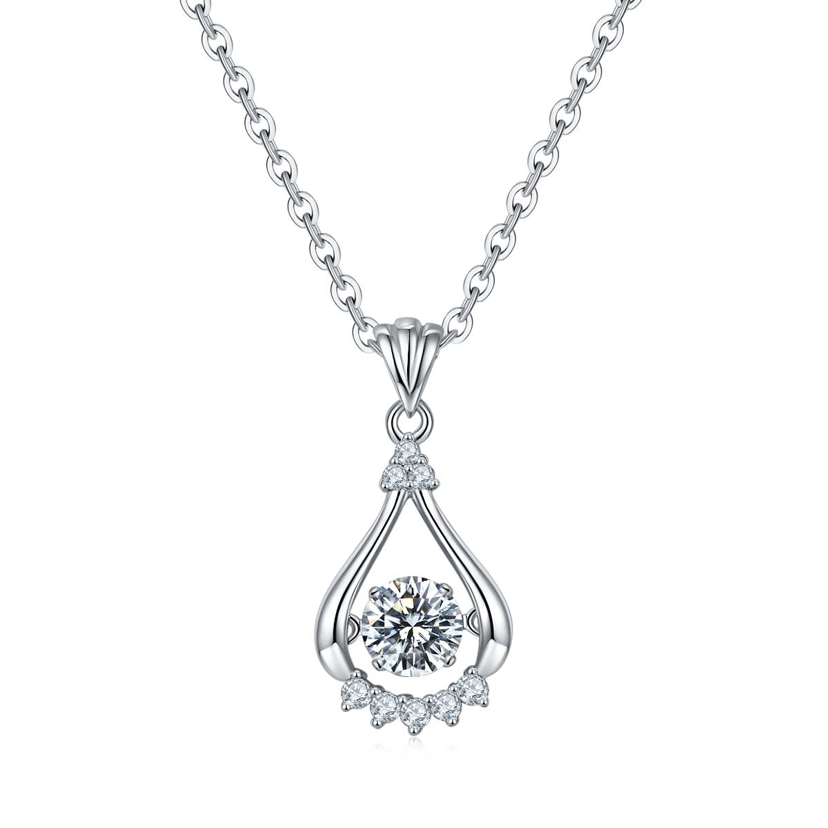 S925 Sterling Silver 0.5ct D Color VVS1 Moissanite Teardrop Openwork Necklace 45cm Platinum Plated GRA Certified Gift Box