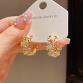 French-style Vintage Chic Metal Stud Earrings Adorned With Diamonds And Pearl Petals