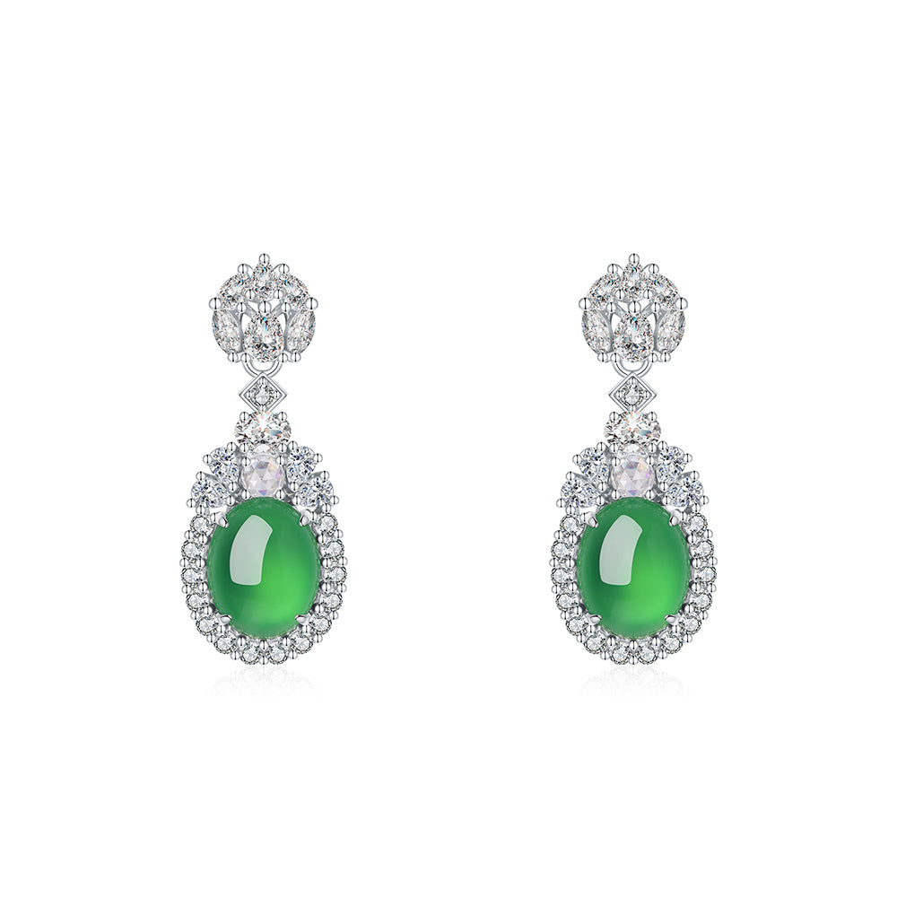 S925 Sterling Silver Dangle Earrings 10x8mm Oval Green Chrysoprase, Platinum Plated Elegant Drop Earrings For Women With Fashion Gift Box