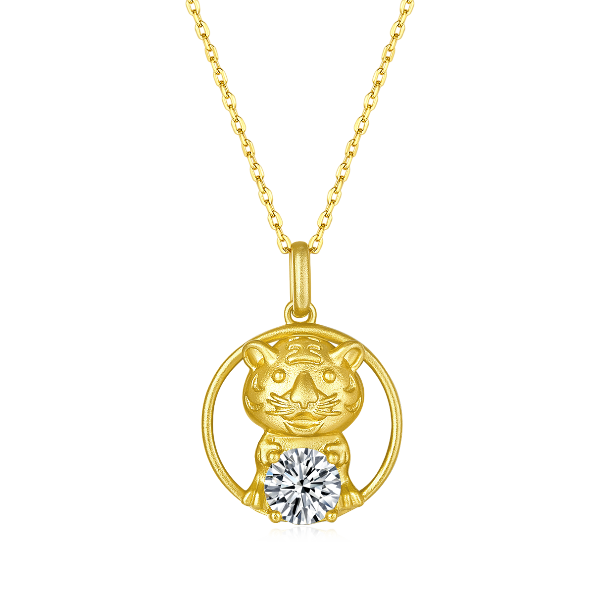 S925 Sterling Silver Gold Plated 1ct D Color VVS1 Moissanite Tiger Necklace 5g Chinese Zodiac Benmingnian Gift GRA Certified Gift Box
