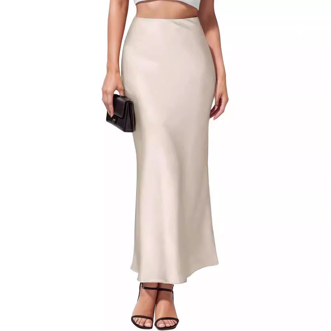 Soft Elegant And Sophisticated High-waisted Fishtail Satin Acetate Sheath Skirt
