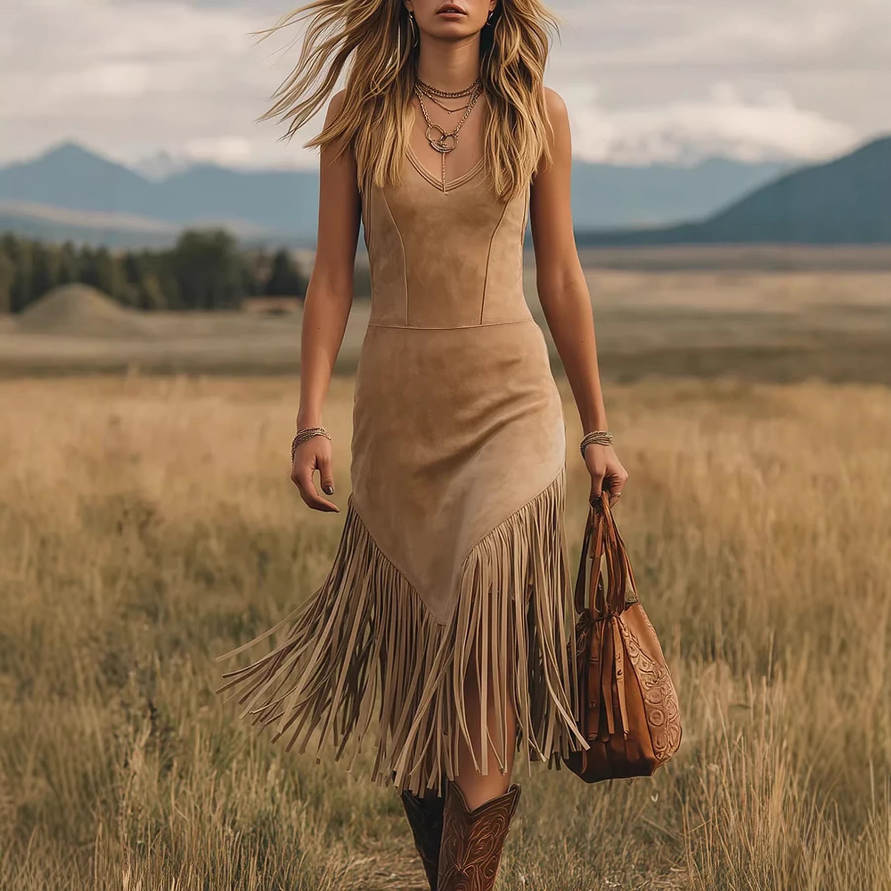 Suede Western Style Tassel Dress