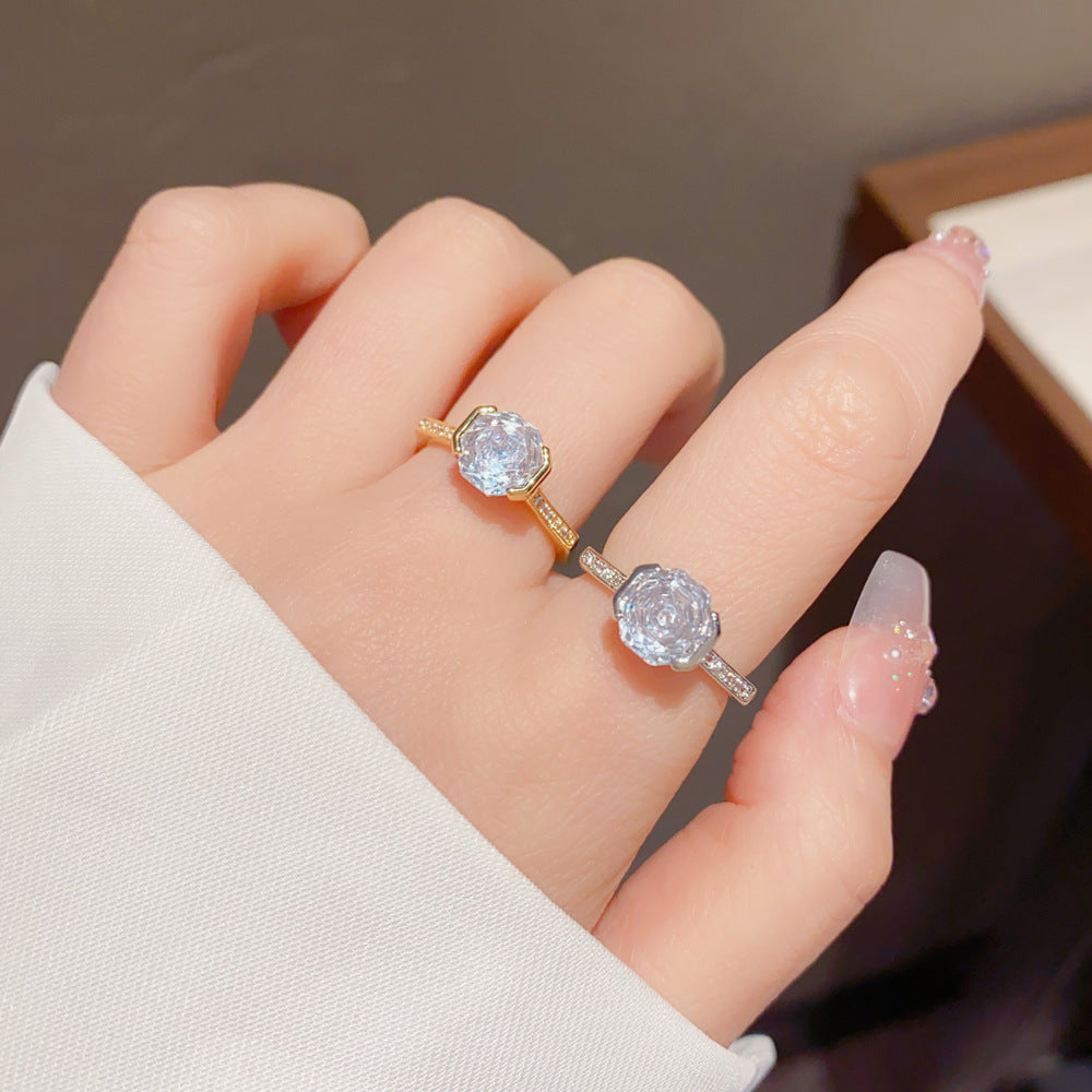 Fashionable And Minimalist Rose-cut Cubic Zirconia Ring