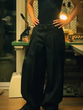 Classic Waist Pleats Denim Wide-Leg Pants