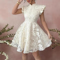 Lace Stand-collar Mini-sleeve Dress For Women