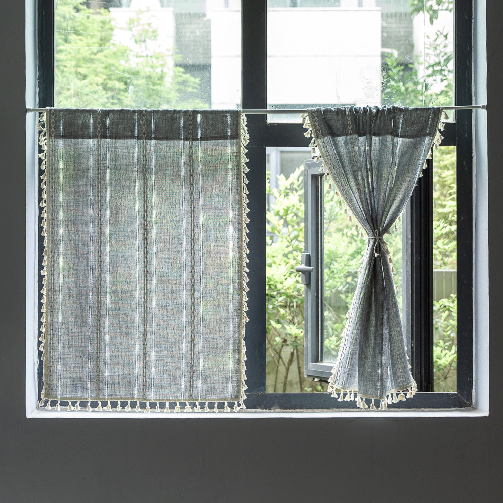 Striped With Tassel Half Blackout Window Curtains for Living Room Bedroom
