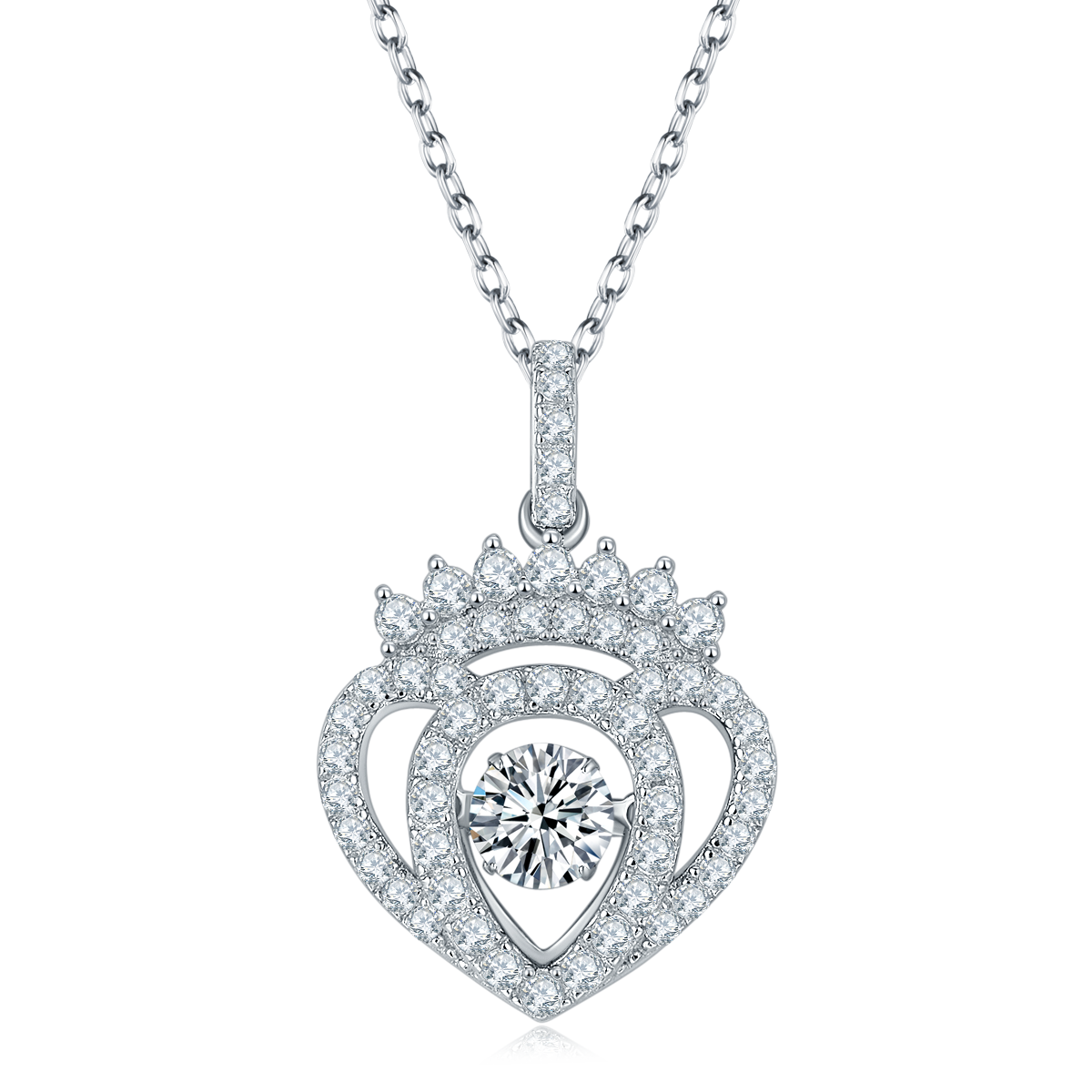 S925 Sterling Silver 0.5ct D Color VVS1 Moissanite Heart Crown Pendant Necklace 45cm Platinum Plated GRA Certified Gift Box