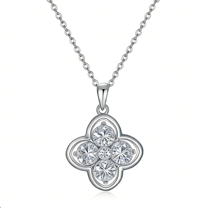 S925 Sterling Silver 4pcs 5mm Round Moissanite Clover Necklace 45cm Platinum Gold Plated GRA Certified Gift Box
