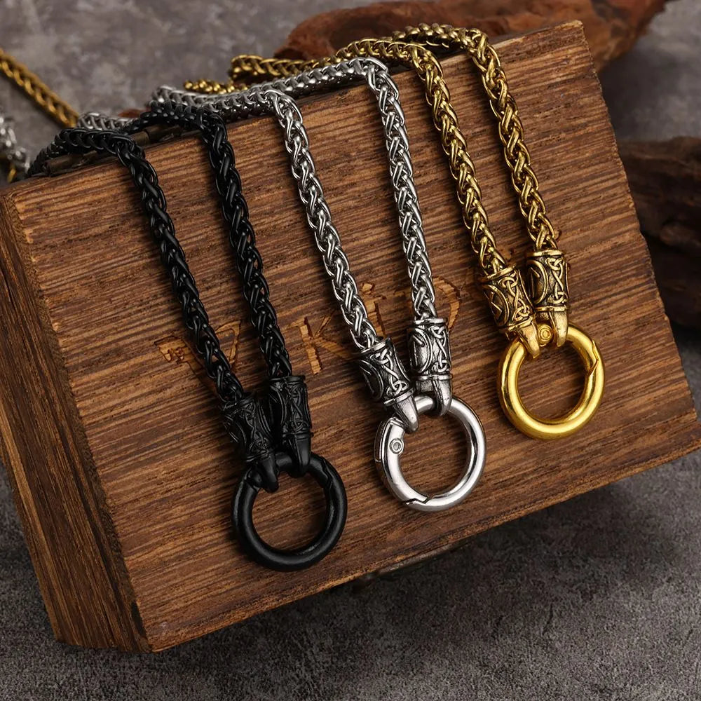 1pcs Vintage Carved Spring Ring Wheat Chain  Necklace, Retro Viking Ethnic Style, For Men Street Biker Wear & Male Holiday Gifts