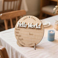 Wooden Hello World Birth Announcement Sign, Newborn Baby Footprint Milestone Photo Prop, Birth Info Name Date Weight Height Wooden Plaque