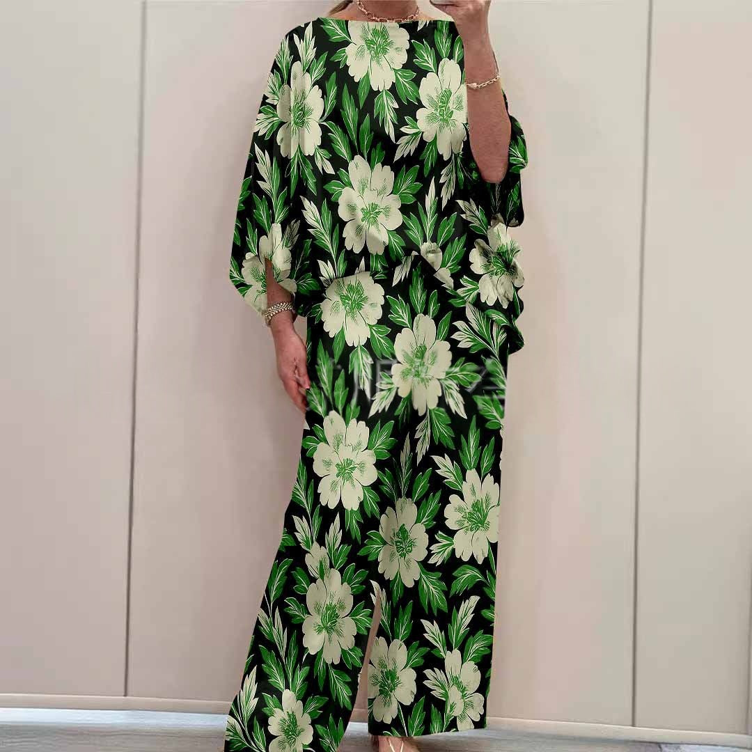 Urban Chic Milk Silk Off-Shoulder Loose-Fit Printed Batwing-Sleeve Pants Set