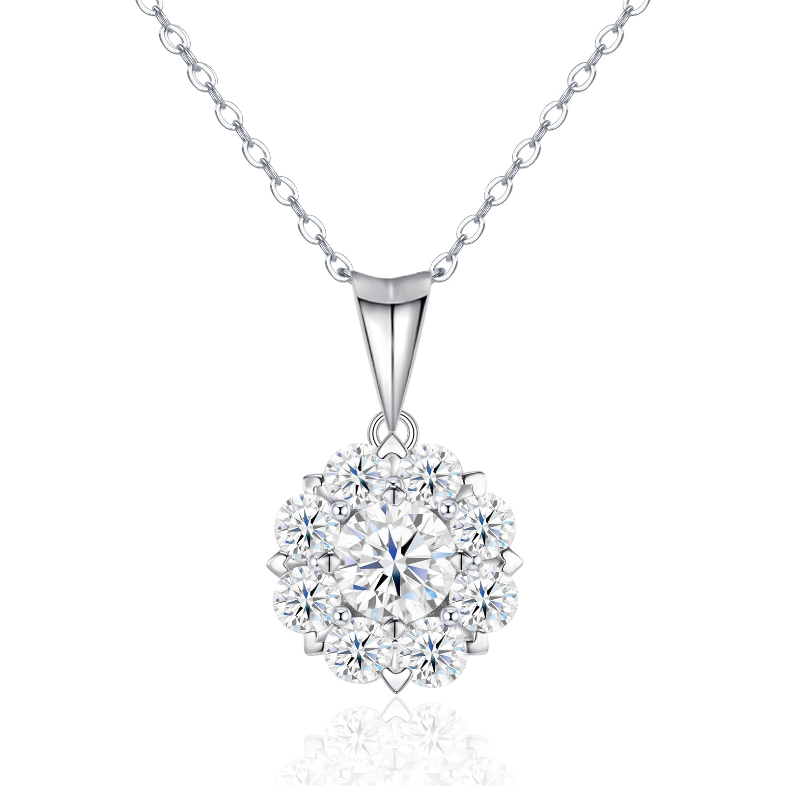 S925 Sterling Silver 1ct D Color VVS1 Moissanite Halo Necklace 40cm Platinum Plated GRA Certified Gift Box