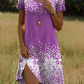 Polka-dot Floral Mid-length Dress With Short Sleeves And A Round Neckline