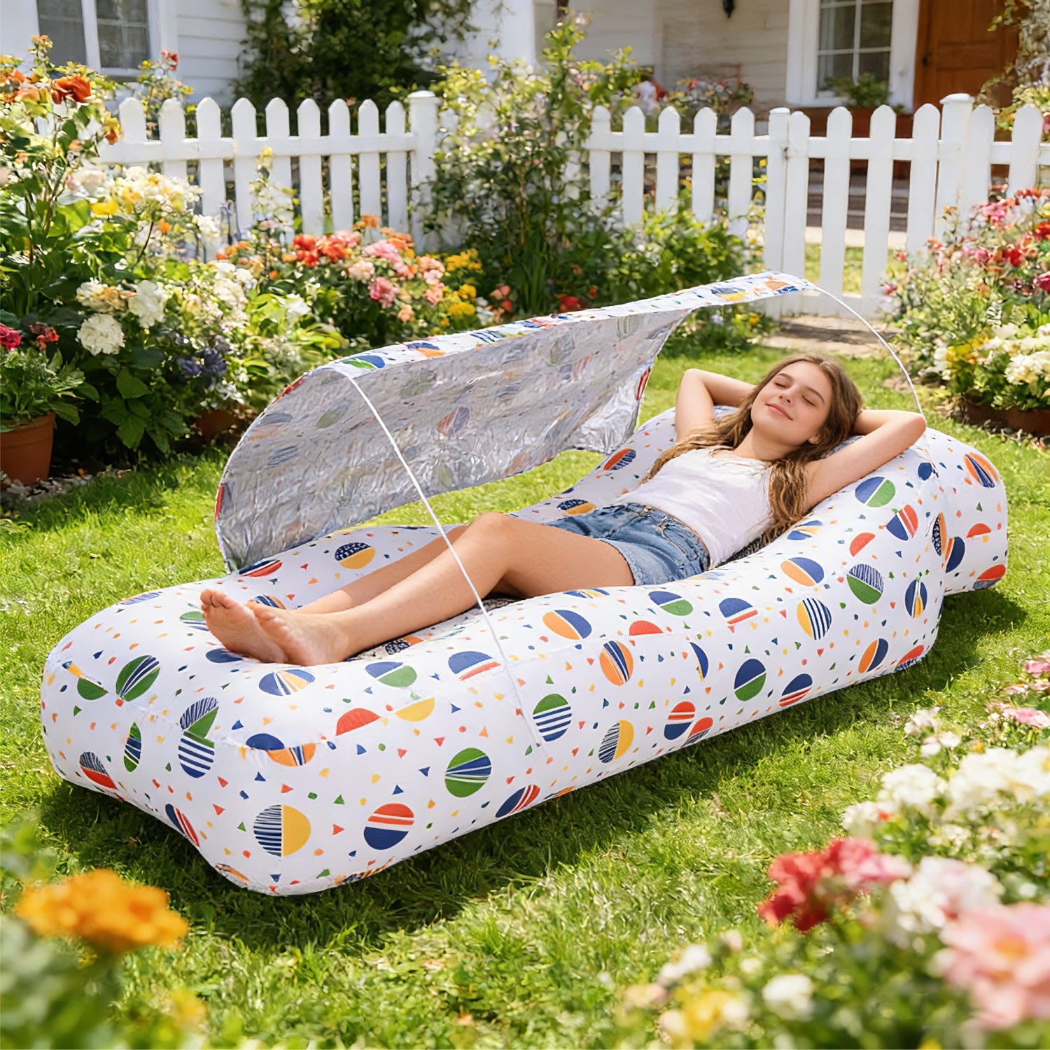 Outdoor Inflatable Bed With A Sunshade Umbrella