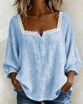 Womens Casual Loose-fit Long-sleeve Linen Top