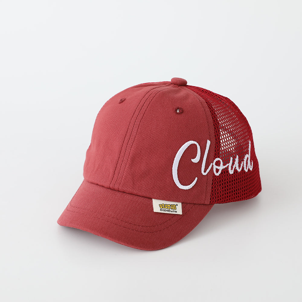 Summer Boys And Girls' Side-letter Cloud Embroidered Duckbill Hat With Net Fabric Patching And Soft Brimmed Protective Head Design Baby Hat