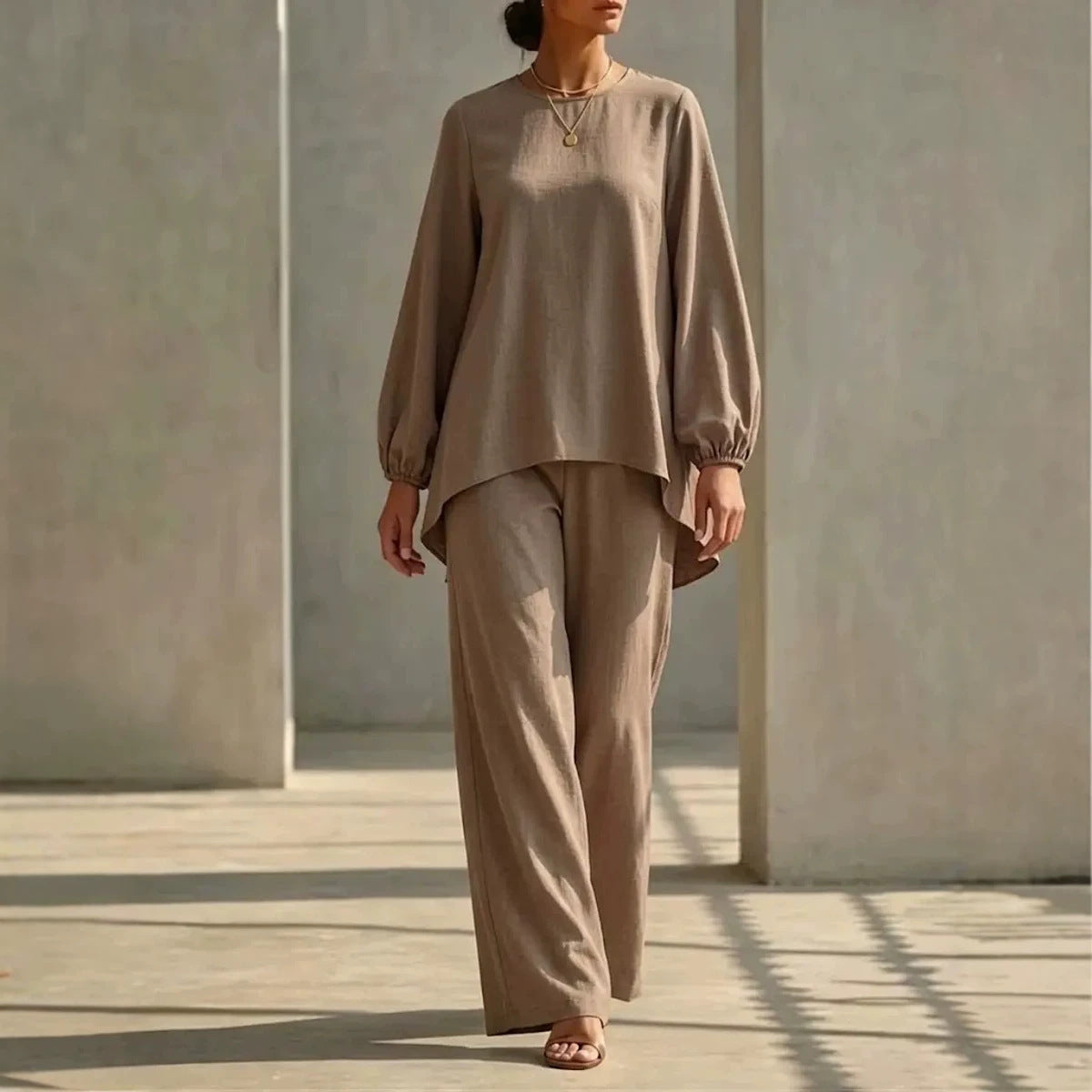Comfortable Solid-color Top And Pants Two-piece Set