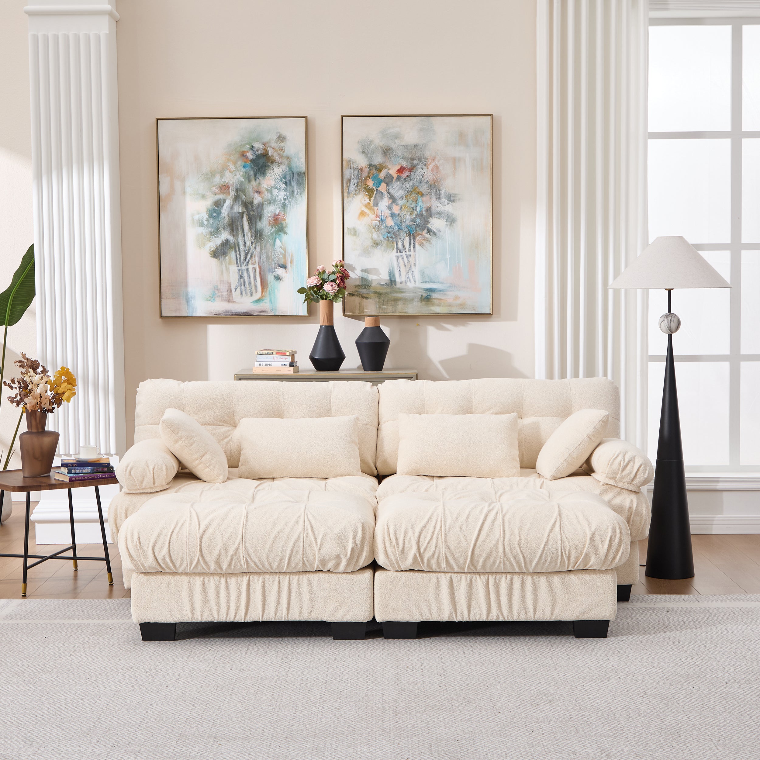 U Shaped Sectional Couches For Living Room,Modular Sectional Sofa Cloud Couch With Ottoman, Deep Seat Loveseat Comfy Advanced Flannelette Oversized Sofa, Modern Couch With Round Armrests 4 Pillows