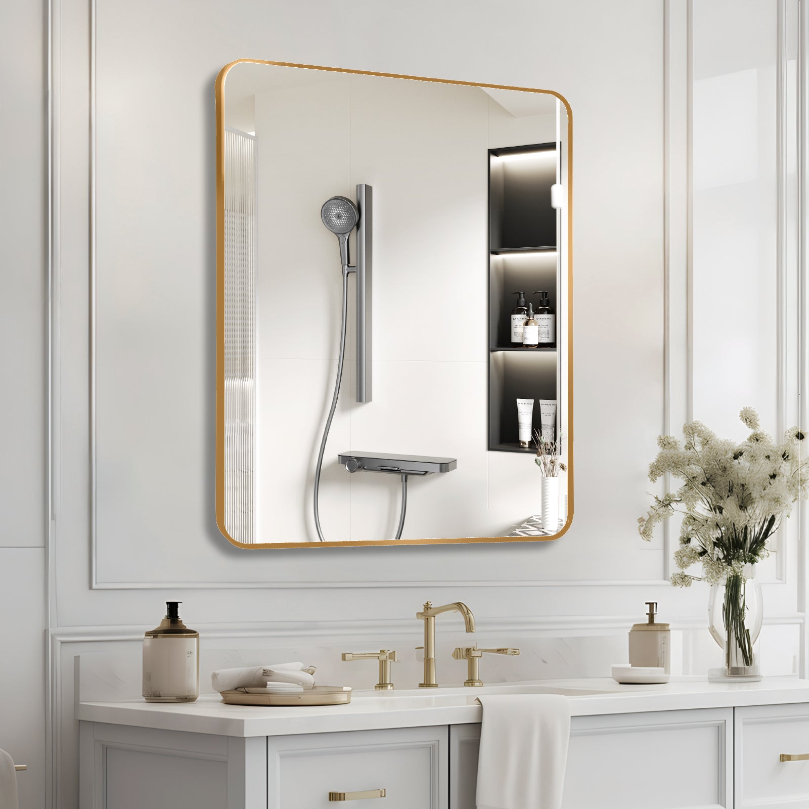 Gold 30  X36  Rectangular Bathroom Wall Mirror