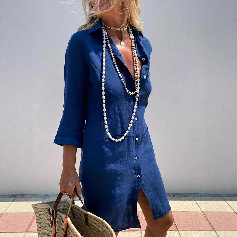 Womens Blouse Cardigan Dress Three-quarter-length Sleeves