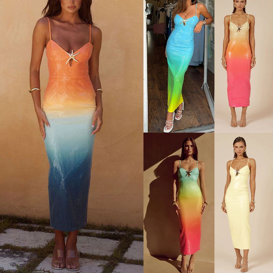 Womens Casual Strap Sequin-print Dress