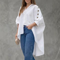 Womens Loose-fit Solid-color Long-sleeve Shirt