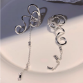 Niche Design Ribbon Bow Tassel Earrings, Long Stylish Slimming Versatile Ear Studs