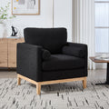 35.4  Wide Modern Farmhouse Performance Accent Chair With Natural Wood Legs, Wood Base Reading Armchair Single Sofa With Two Bolster Pillows For Living Room Offices And Lounge, Black Boucle.