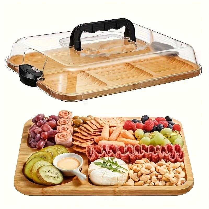 Cheese Tray With Clear Acrylic Lid Portable Charcuterie Board Suitable For Camping, Parties, Restaurants, And Holidays Serving Tray And Cutting Board For Appetizers, Deli Meats, And Snacks.