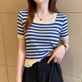 Color-block Short-sleeve Top That Flatters The