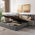 Upholstered Bed, Super King Size Bed 6ft 180x200 , Hydraulic Storage Bed With Directional Lamp And USB Charging, Wide Headboard, Without Bedside Tables And Mattress, Velvet, Grey