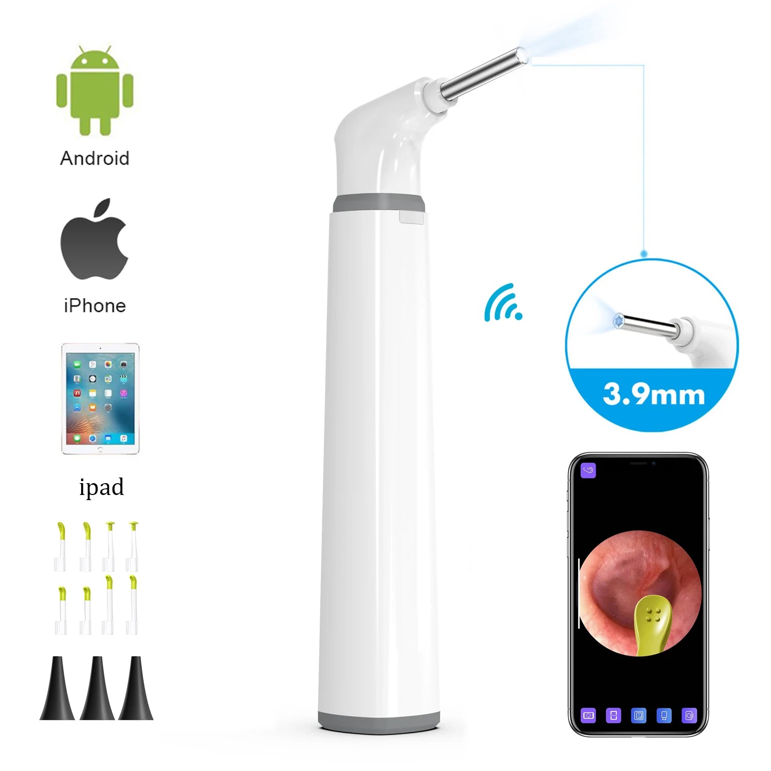 WIFI Visual Otoscope Ear Endoscope Camera Medical Ear Wax Cleaner