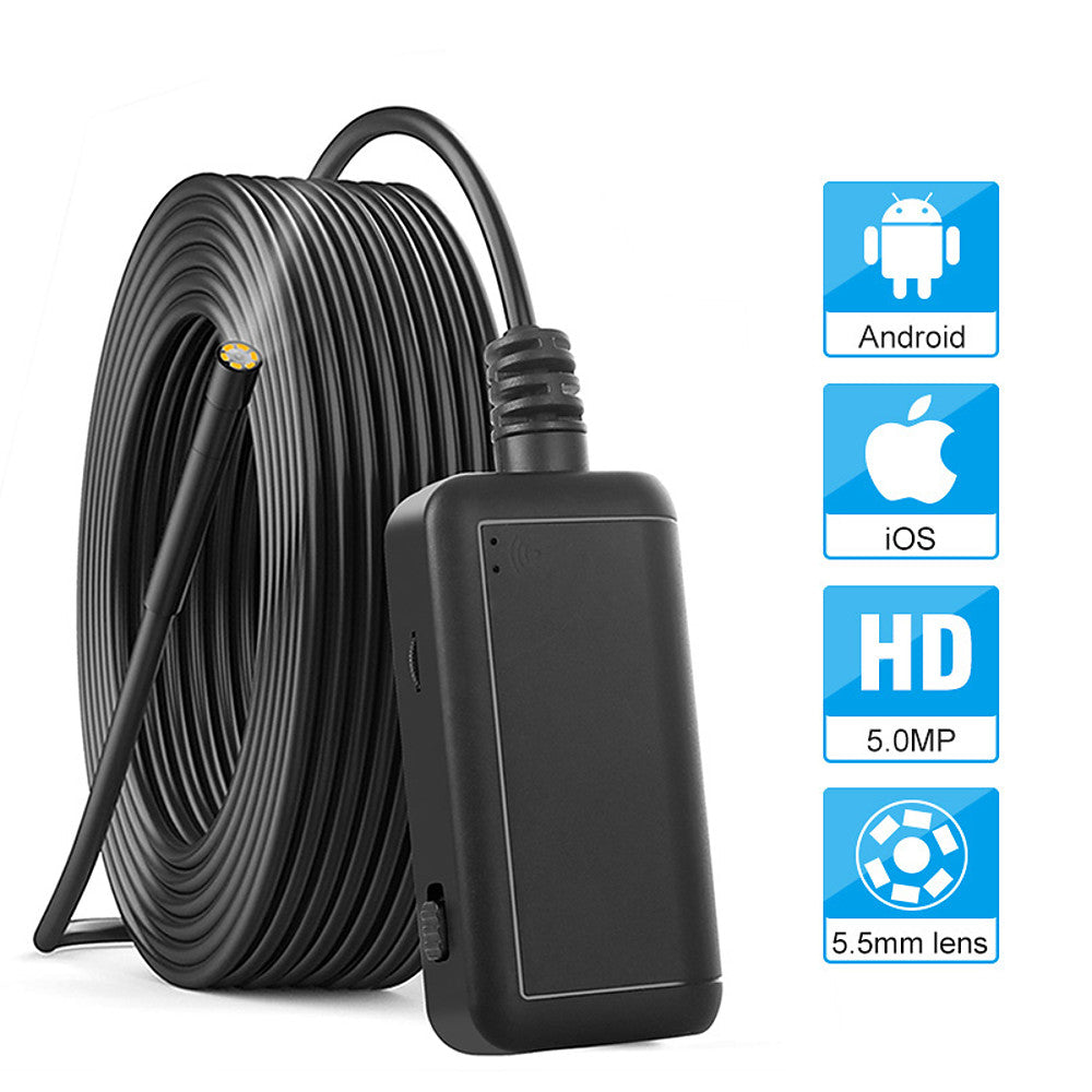 5.5mm 1920P Inspection Camera 5.0MP Wireless Borescope WiFi Snake Camera with 6 LED for iPhone Samsung Android Tablet