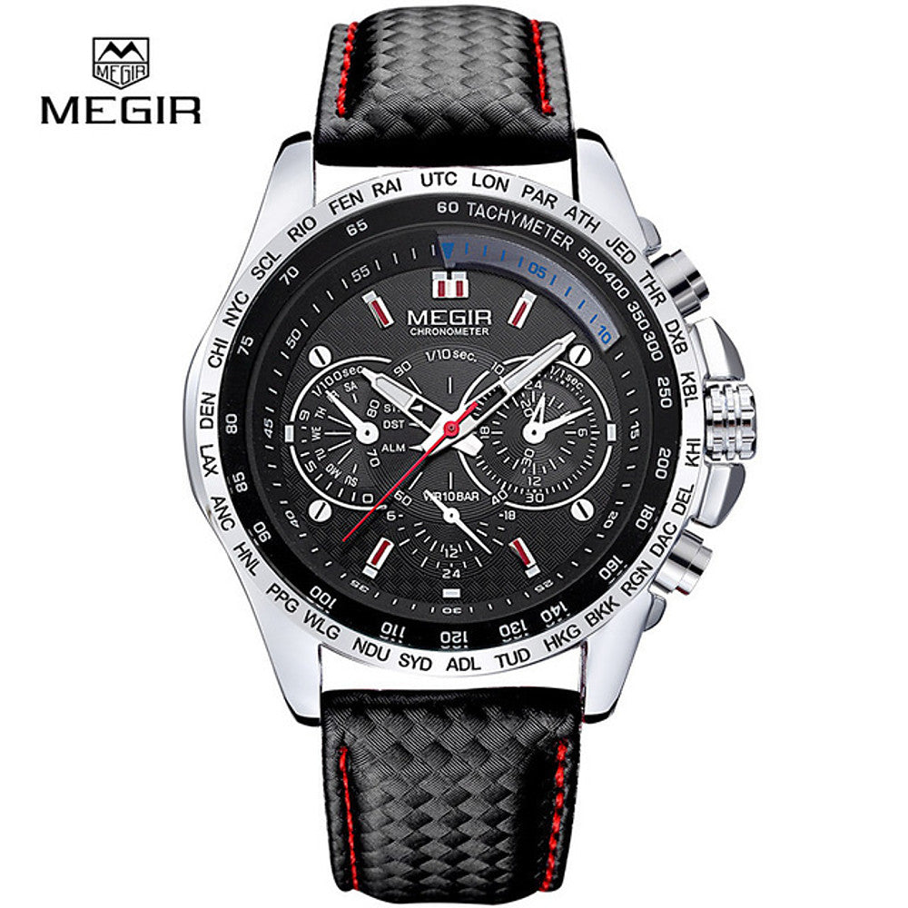 MEGIR Men Quartz Watch Luxury Leather Sports Wristwatch Date Clock Quartz Watch