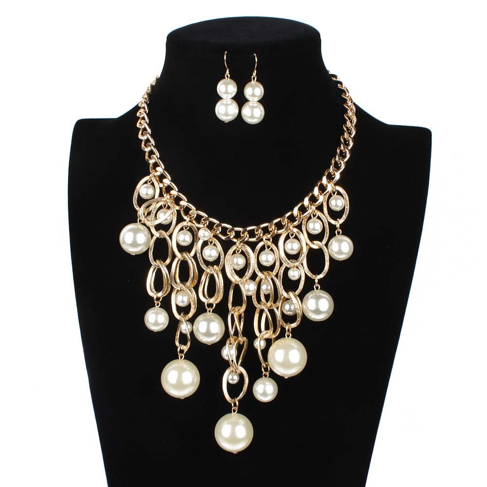 Women's Pearl Bridal Jewelry Sets Layered Love Statement Colorful Imitation Pearl Earrings Jewelry White For Wedding Party 1 set