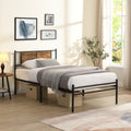 Twin XL Size Metal Bedframe,Headboard With Wood Panel Decoration,black