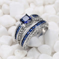 Royal Blue Zircon Ring And Bracelet Set, Diamond-studded Creative Jewelry