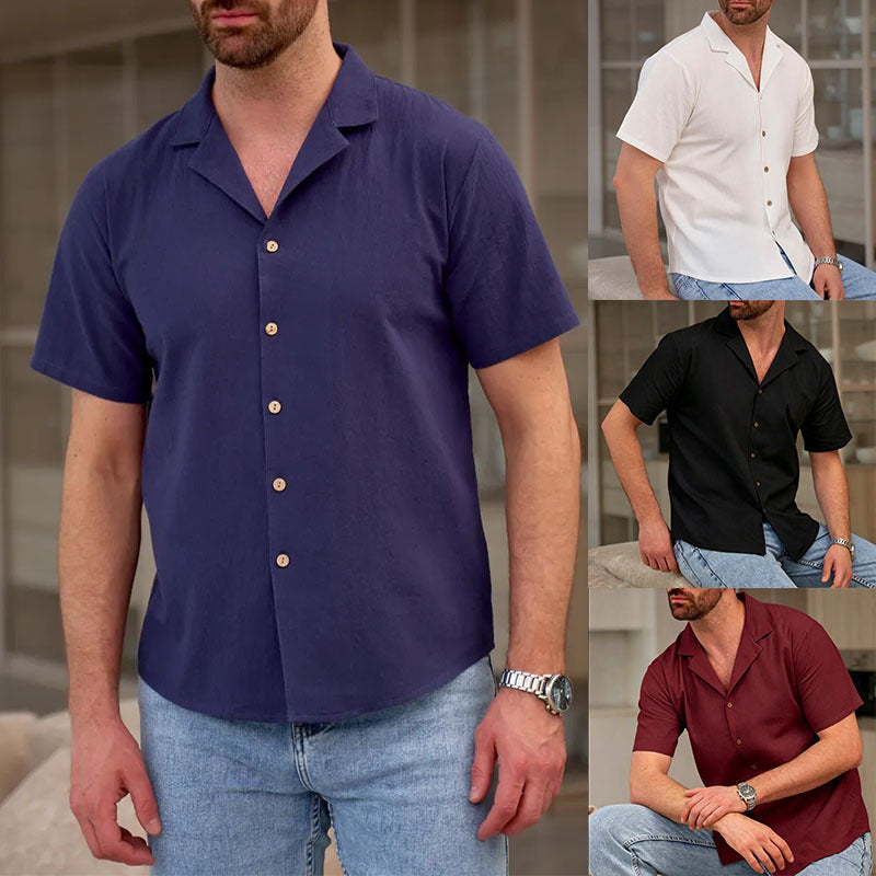 Mens Casual And Stylish Lapel Short-sleeve Cotton-linen Shirt