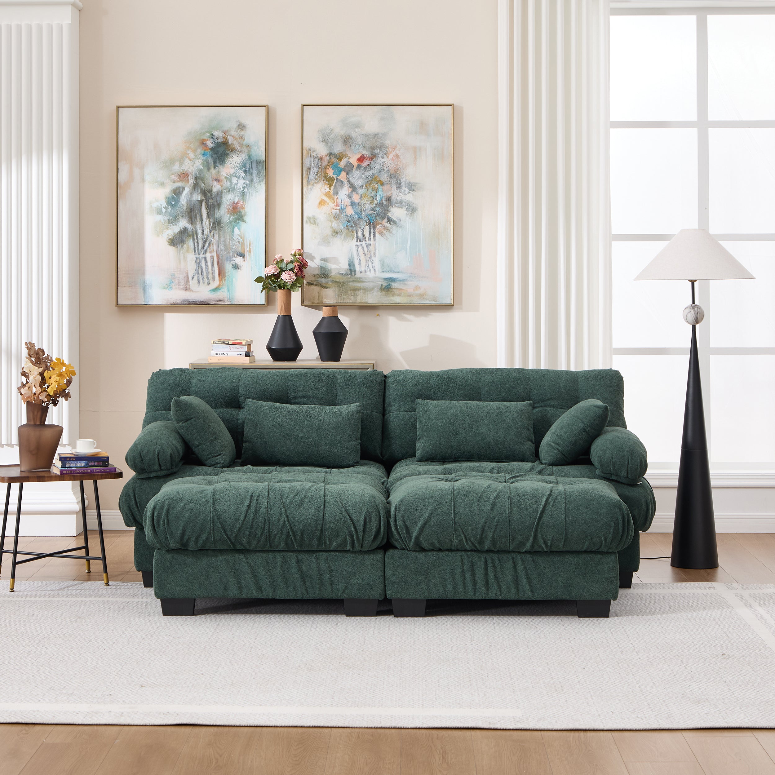 U Shaped Sectional Couches For Living Room,Modular Sectional Sofa Cloud Couch With Ottoman, Deep Seat Loveseat Comfy Advanced Flannelette Oversized Sofa, Modern Couch With Round Armrests 4 Pillows
