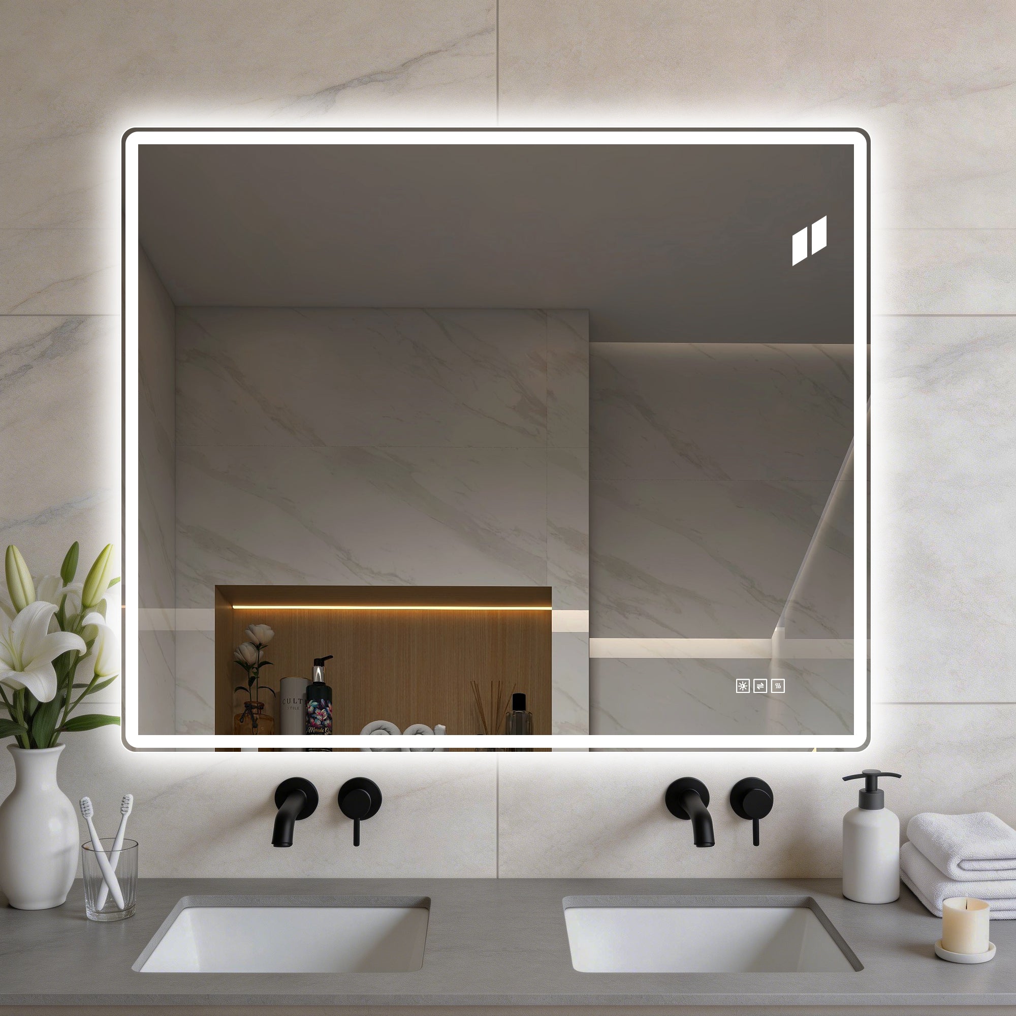 30  X 36  Frameless Front-Lit LED Bathroom Mirror With Anti-Fog, 3 Color Temperatures, Stepless Dimming, Smart Memory Function, Shatter-Resistant Backing, UL Certified, IP44 Waterproof
