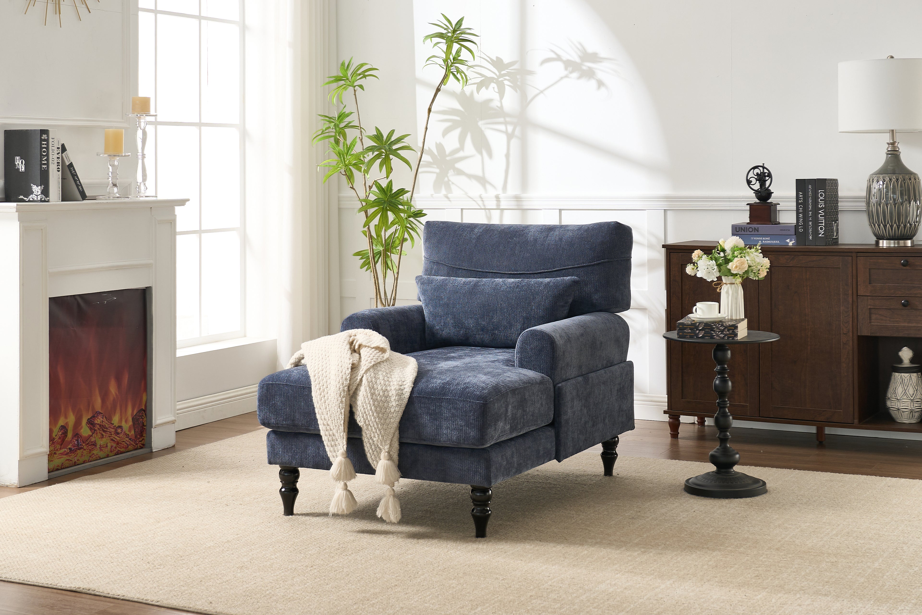 Modern Chaise Lounge , Upholstered Indoor Leisure Sofa Recliner, Chair Sleeper For Bedroom, Living Room, Study Room, Office, BLUE