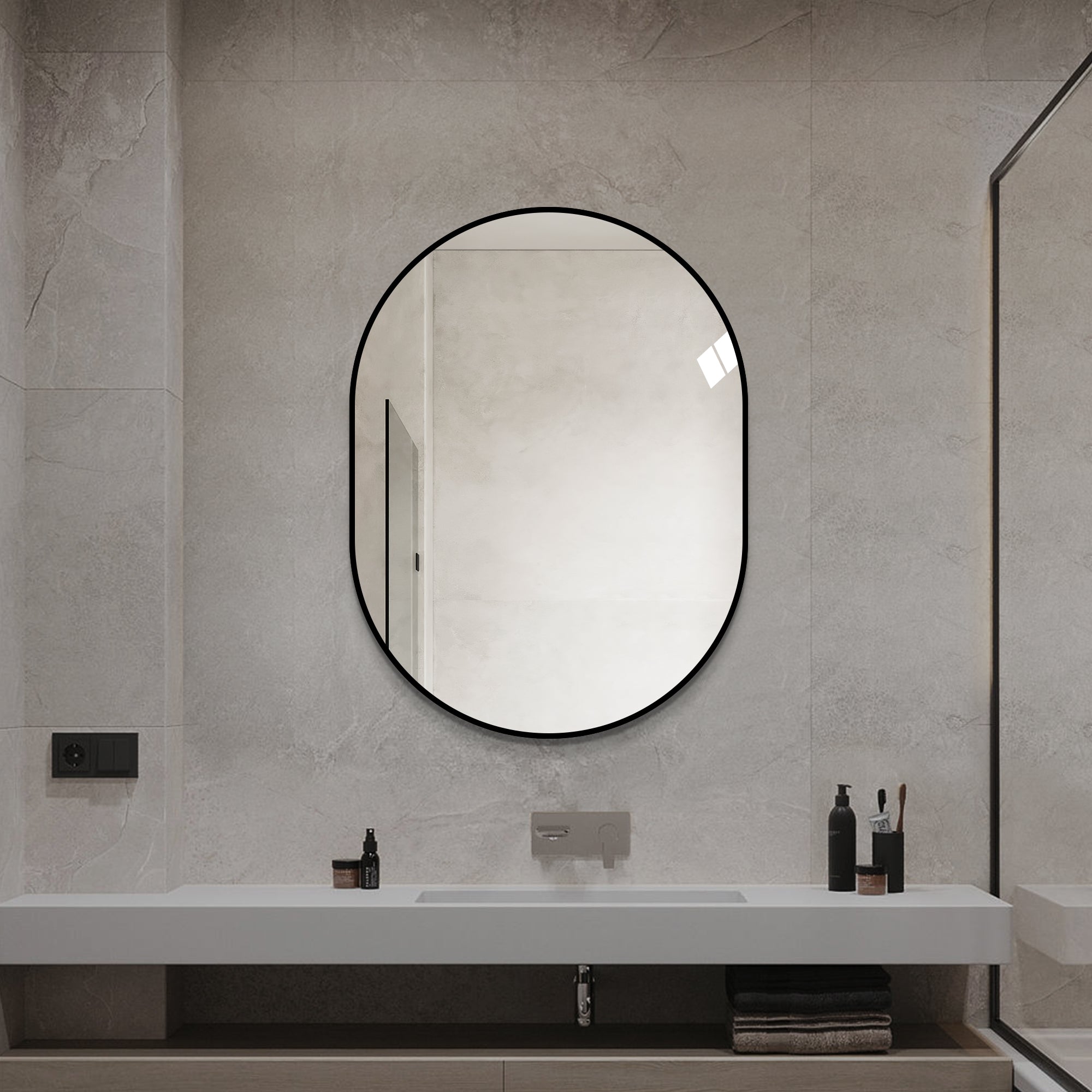 24  X 32  Capsule Bathroom Mirror, Framed Vanity Mirror With Aluminum Frame, Vertical Wall Mounted Mirror