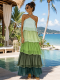 Women's Halter-neck Tiered Maxi Dress