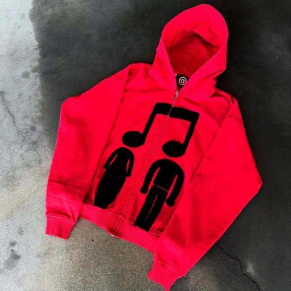 Printed Zip-Up Hoodie Loose-Fit Sweatshirt