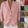 Womens Knitted Cardigan Loose-Fit Lazy Style Soft And Cozy Notch Lapel Solid Color Long-Sleeve Sweater