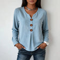 V-neck Buttoned Fashion Casual Long-sleeve Top