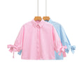 European And American-style Short Striped Blouse With A Bow Detail
