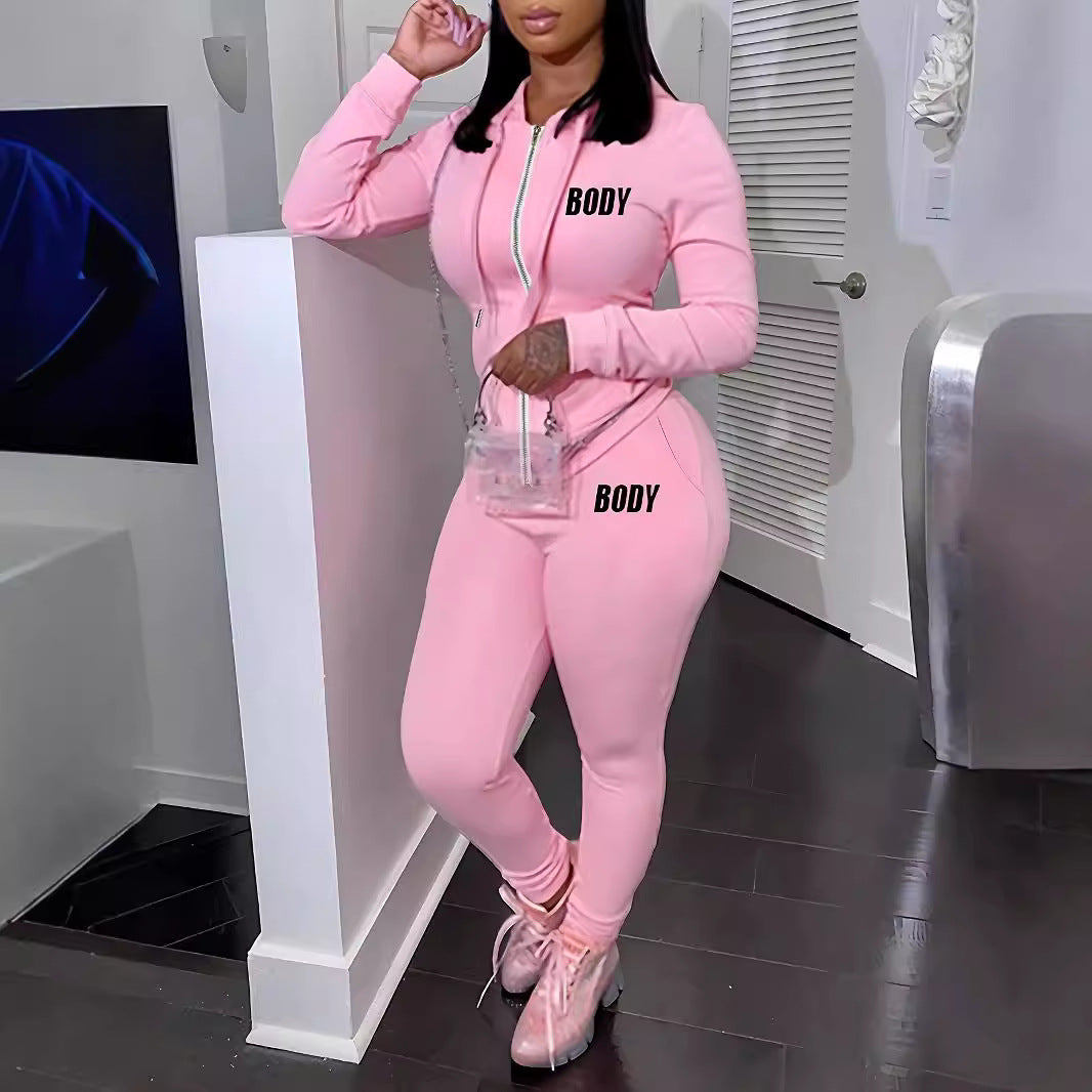 Womens Two-Piece Sweatshirt Set With Hoodie And Lettering Fashionable Outfit