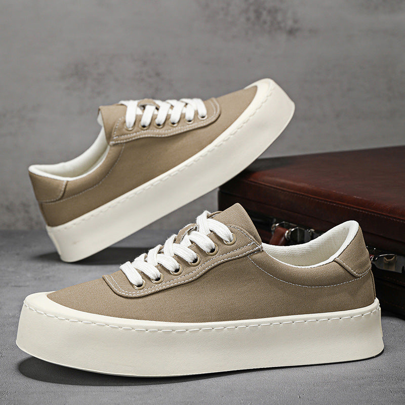 Mens Breathable Canvas Board Shoes With A Height-increasing Sole