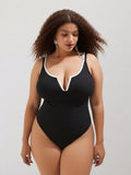 2026 Vacation Style Plus Size One-Piece: Minimalist Black Design For A Timeless Beach Look